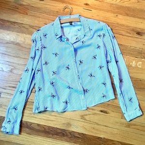 Striped Swallows Blouse, Blue&White